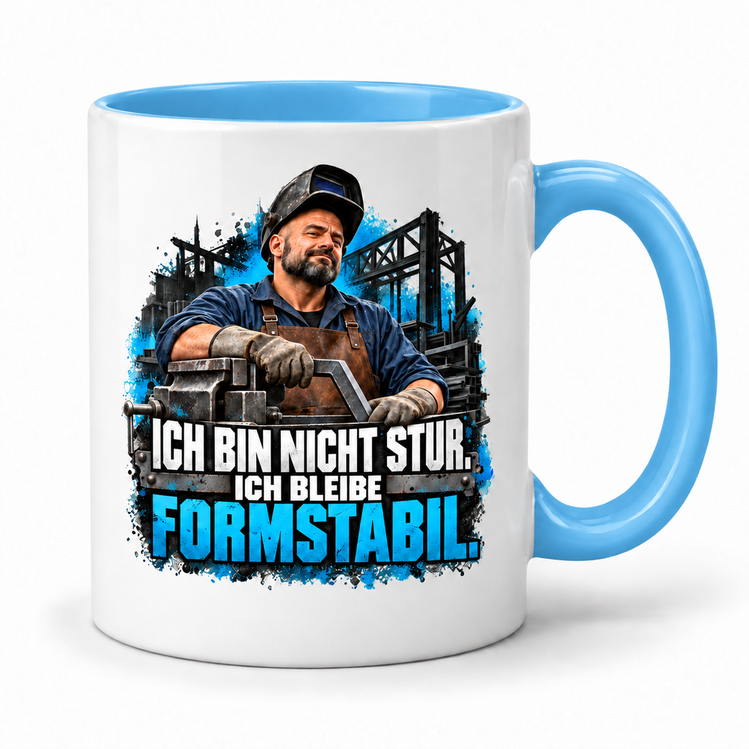 PEPAM Metallbauer-Tasse „Ich bin nicht stur. Ich bleibe formstabil.“ – Blau