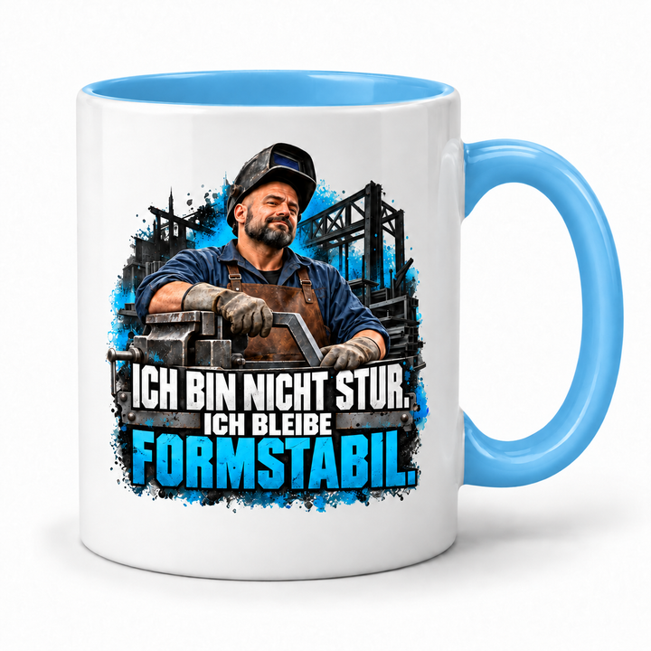 PEPAM Metallbauer-Tasse „Ich bin nicht stur. Ich bleibe formstabil.“ – Blau