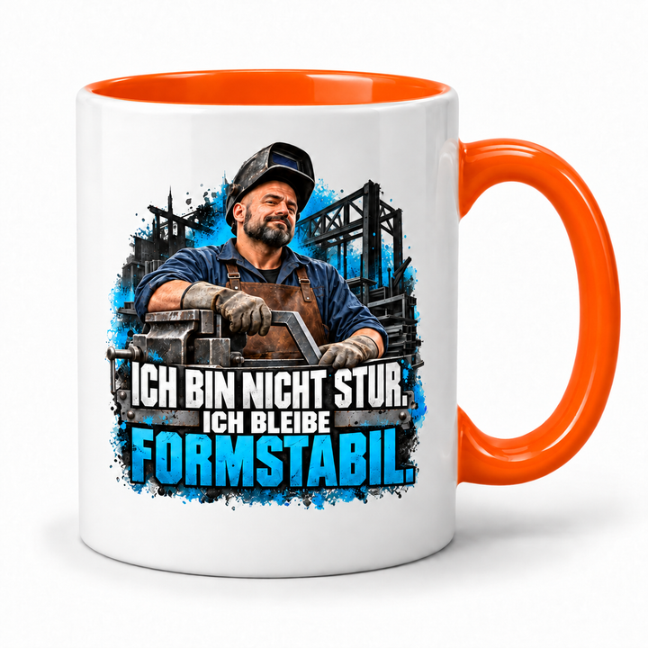 PEPAM Metallbauer-Tasse „Ich bin nicht stur. Ich bleibe formstabil.“ – Orange