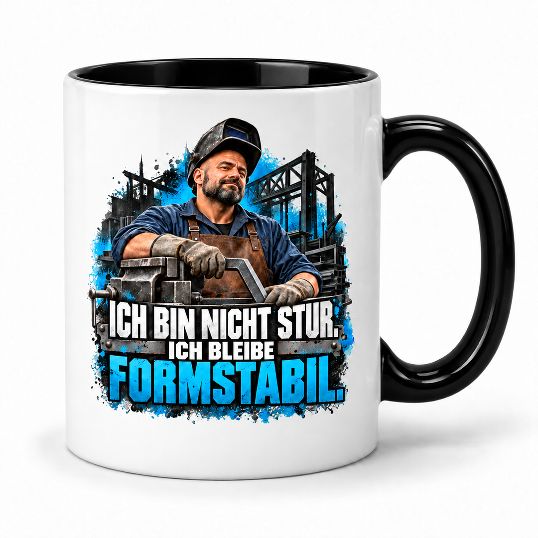 PEPAM Metallbauer-Tasse „Ich bin nicht stur. Ich bleibe formstabil.“ – Schwarz