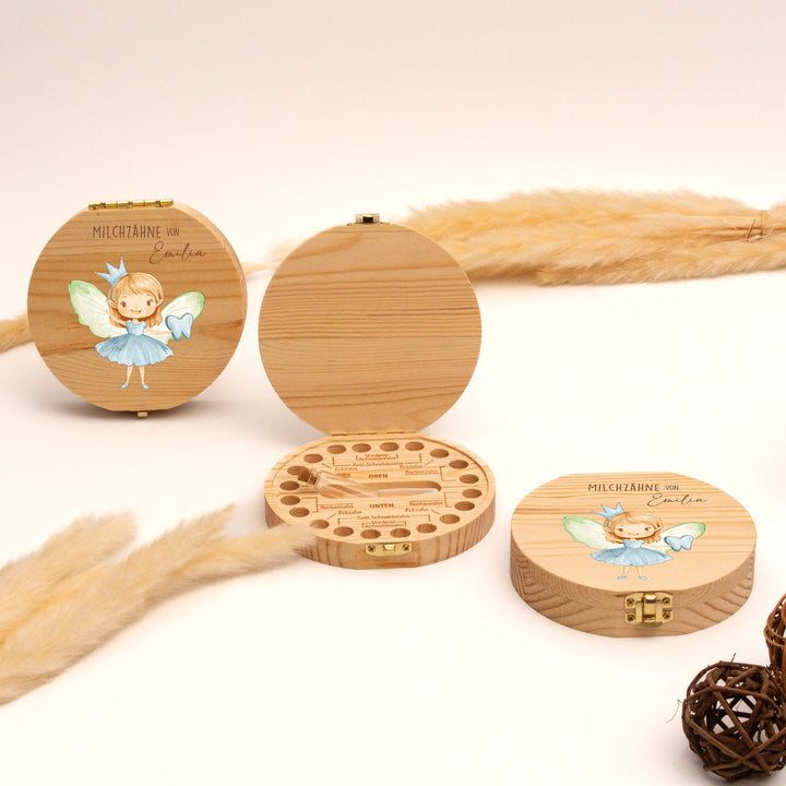 Personalisierte Zahndose mit Zahnfee & Zahn-Motiv | Magische Holzbox für Milchzähne | Geschenk zur Einschulung, Taufe & Zahnverlust