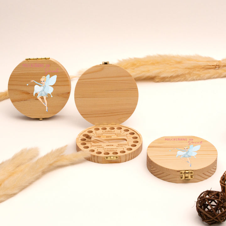 Personalisierte Zahndose mit Fee-Motiv  | Zauberhafte Holzbox für Milchzähne | Geschenk zur Zahnfee, Taufe & Einschulung
