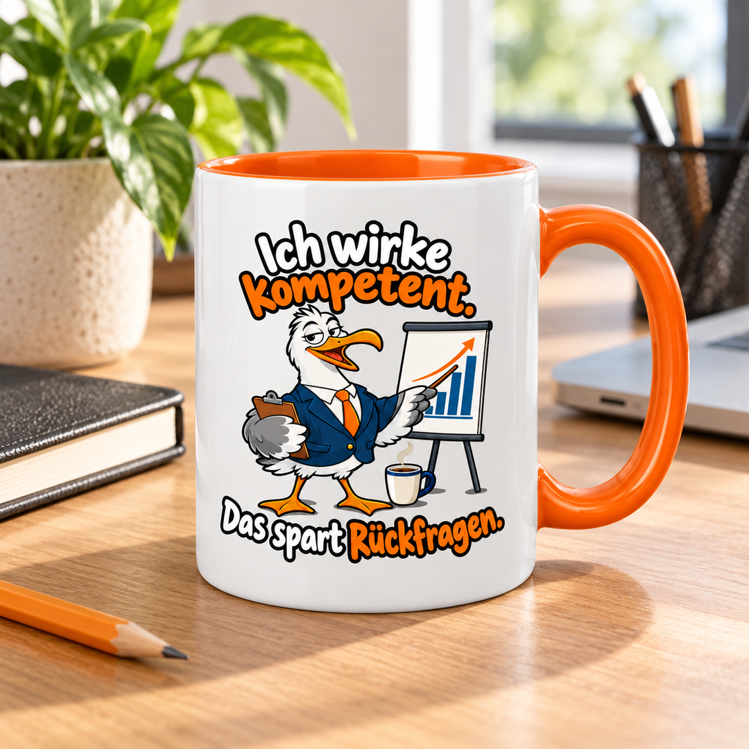 Möwen-Tasse im Büro – Lifestyle