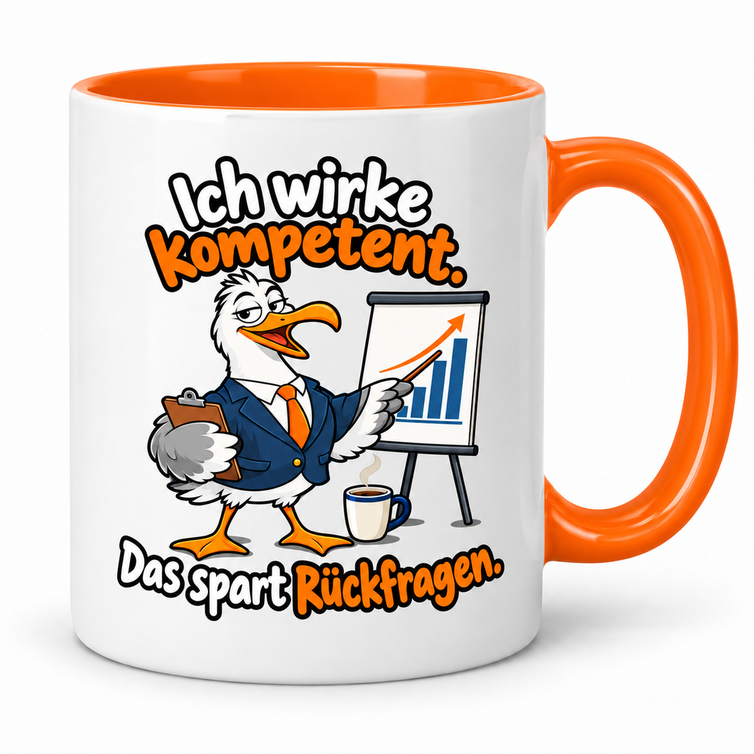 Möwen-Tasse Orange – Ich wirke kompetent