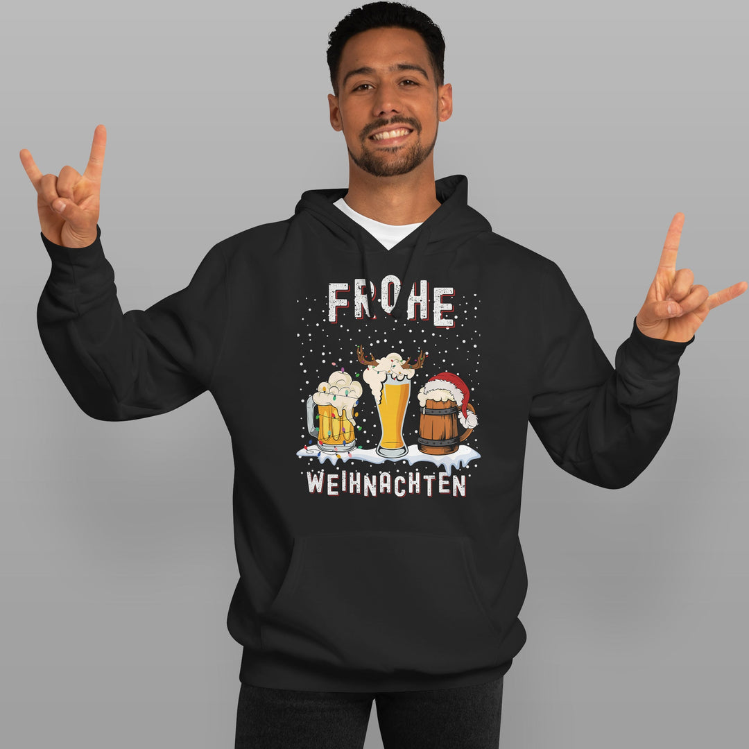 Frohe Weihnachten Bier Hoodie – Lustiges Design mit 3 Biergläsern | Perfektes Geschenk für Bierliebhaber