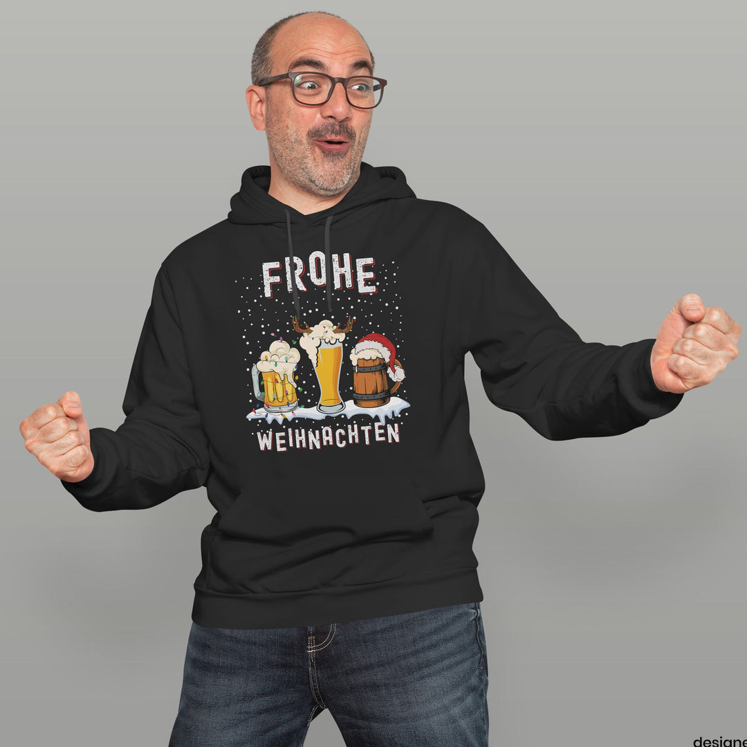 Frohe Weihnachten Bier Hoodie – Lustiges Design mit 3 Biergläsern | Perfektes Geschenk für Bierliebhaber