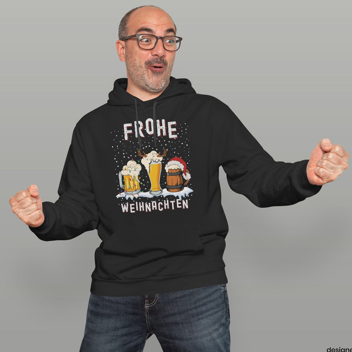 Frohe Weihnachten Bier Hoodie – Lustiges Design mit 3 Biergläsern | Perfektes Geschenk für Bierliebhaber