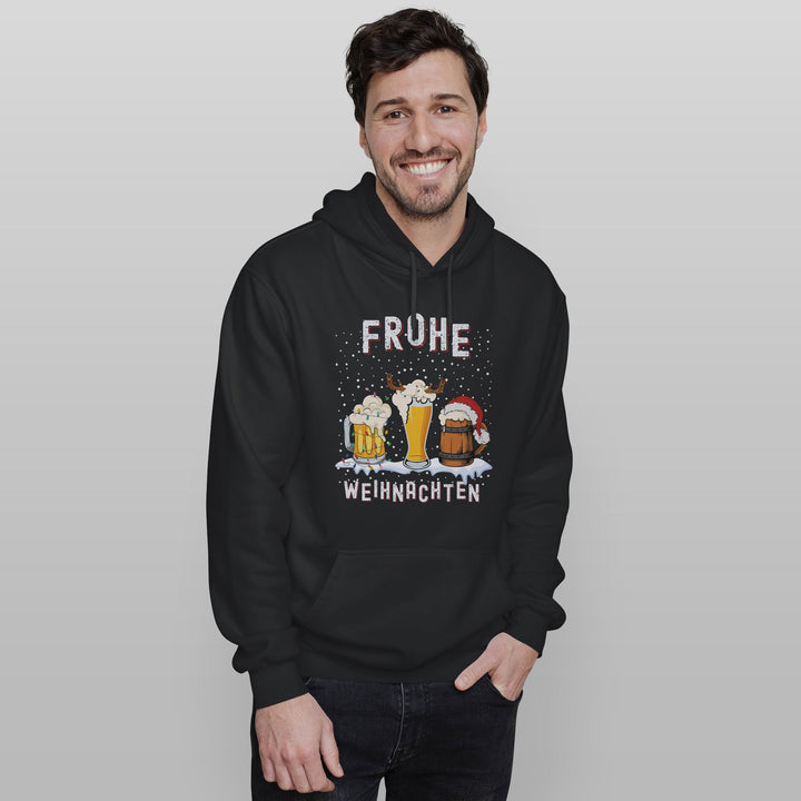 Frohe Weihnachten Bier Hoodie – Lustiges Design mit 3 Biergläsern | Perfektes Geschenk für Bierliebhaber