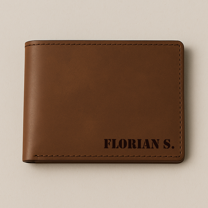Personalisierter Geldbeutel aus Echtleder – Gravur mit Namen & 9 Motiven | Geschenk für Männer & Frauen