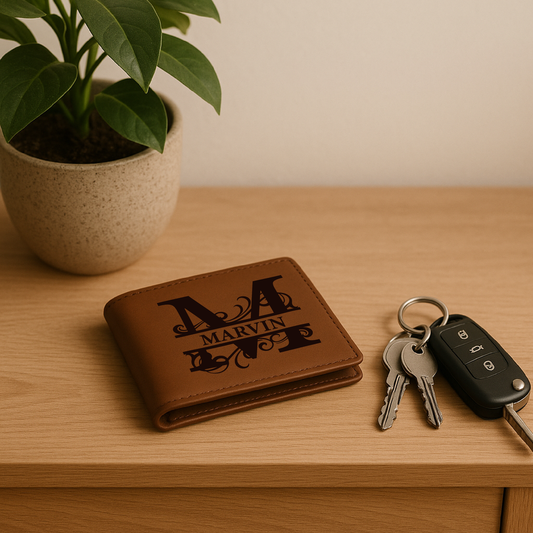 Personalisierter Geldbeutel aus Echtleder – Gravur mit Namen & 9 Motiven | Geschenk für Männer & Frauen