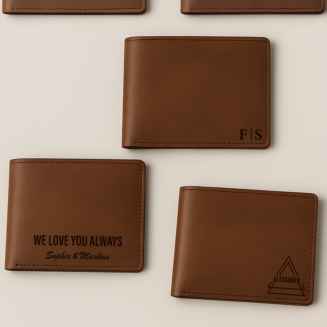 Personalisierter Geldbeutel aus Echtleder – Gravur mit Namen & 9 Motiven | Geschenk für Männer & Frauen
