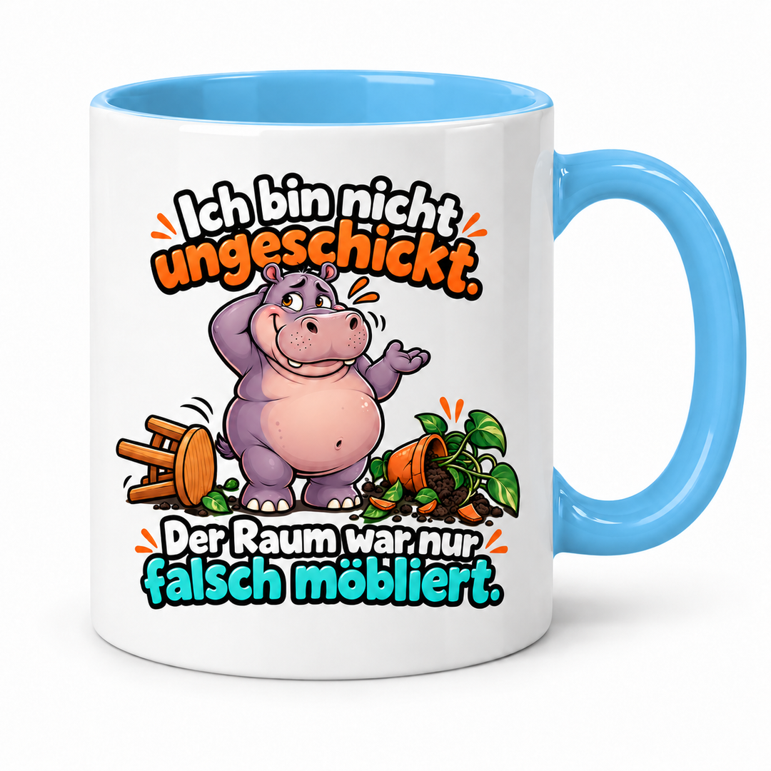 Nilpferd-Tasse in Blau – Ich bin nicht ungeschickt