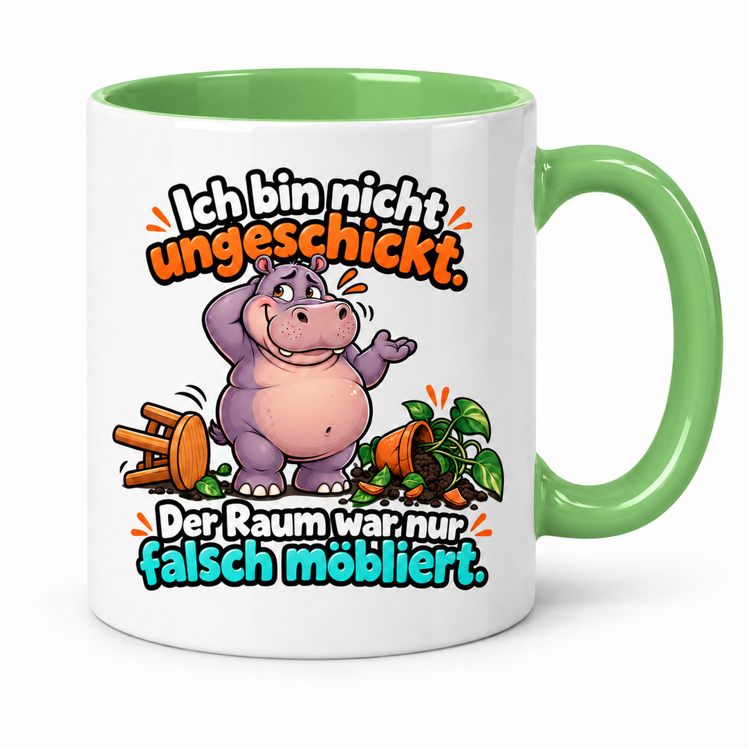 Nilpferd-Tasse in Grün – Ich bin nicht ungeschickt