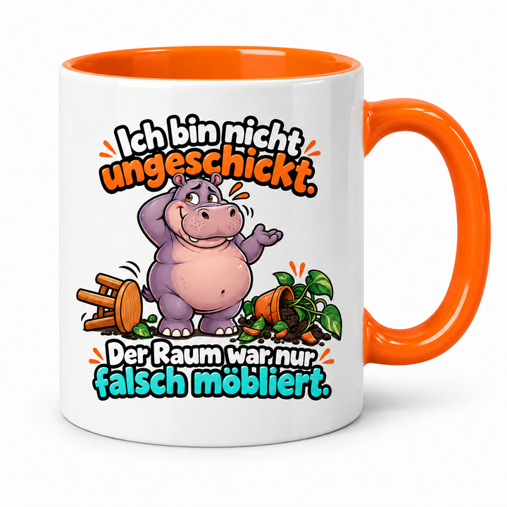 Nilpferd-Tasse in Orange – Ich bin nicht ungeschickt
