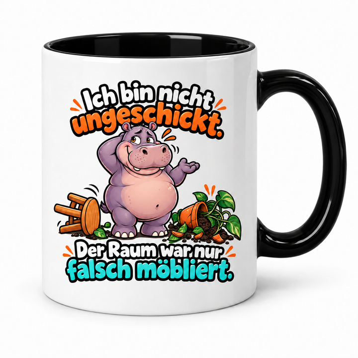 Nilpferd-Tasse in Schwarz – Ich bin nicht ungeschickt