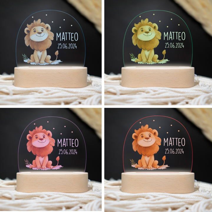Personalisierte LED-Nachtlampe – Mutiger Löwe mit Name
