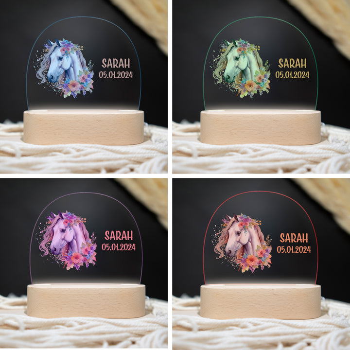 Personalisierte LED-Nachtlampe – Pferd mit Name