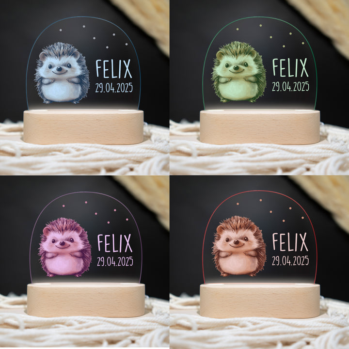 Personalisierte LED-Nachtlampe – Igel mit Name