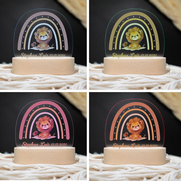 Personalisierte LED-Nachtlampe – Regenbogen-Löwe mit Name