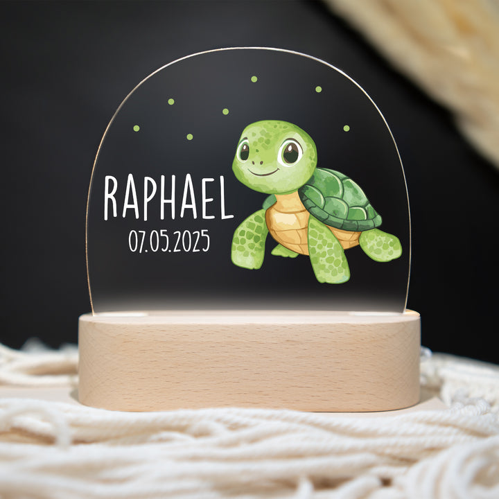 Personalisierte LED-Nachtlampe – Schildkröte mit Name | Kinderzimmerlampe mit 3 Sockeloptionen
