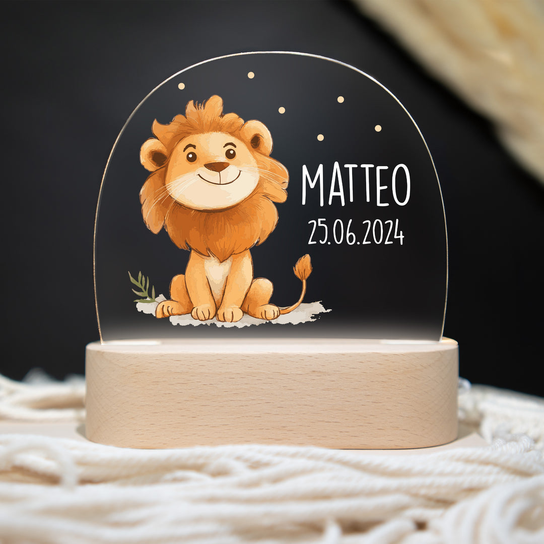 Personalisierte LED-Nachtlampe – Mutiger Löwe mit Name