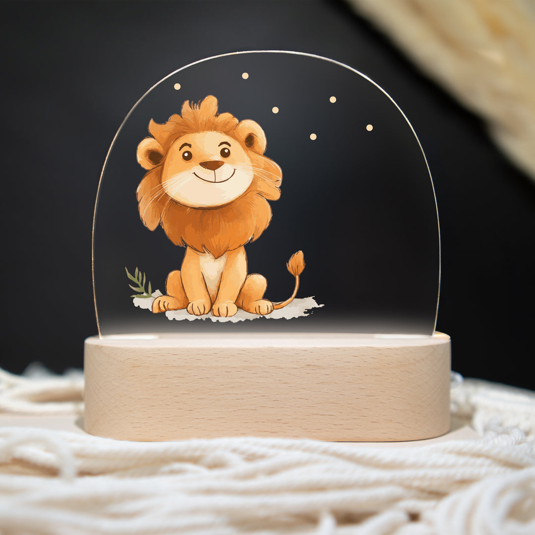 Personalisierte LED-Nachtlampe – Mutiger Löwe mit Name