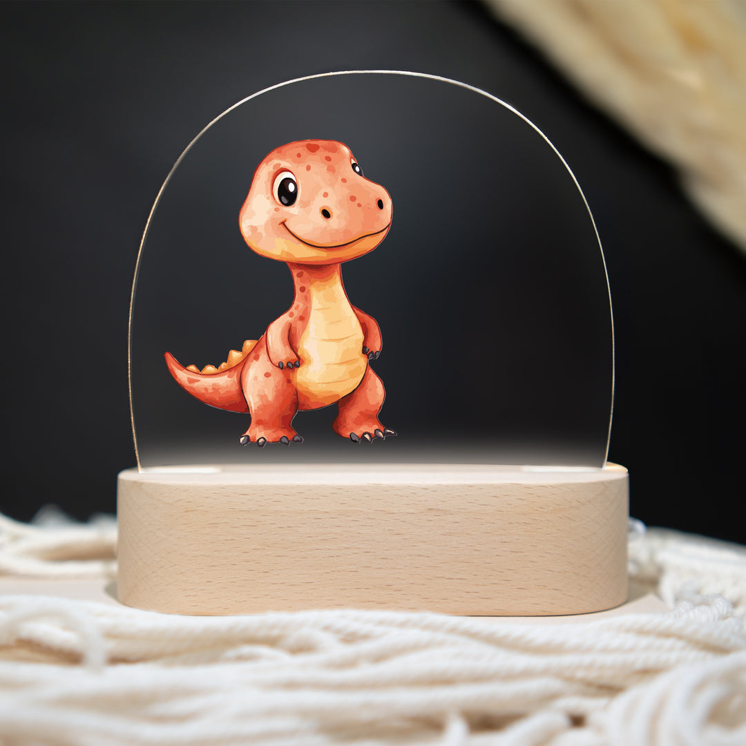 Personalisierte LED-Nachtlampe – Oranger Dino mit Name