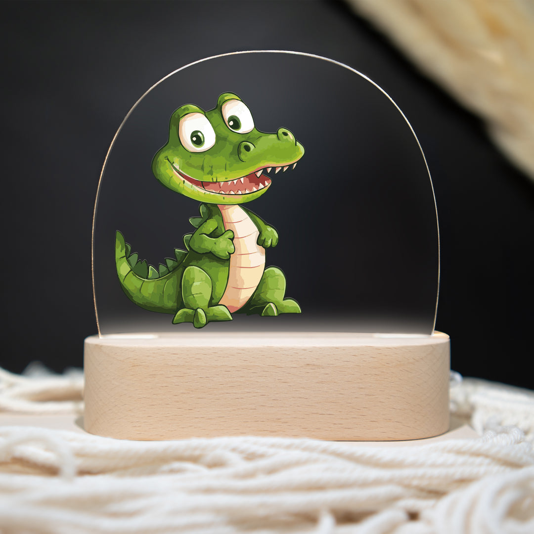 Personalisierte LED-Nachtlampe – Krokodil mit Name | Kinderzimmerlampe mit 3 Sockeloptionen