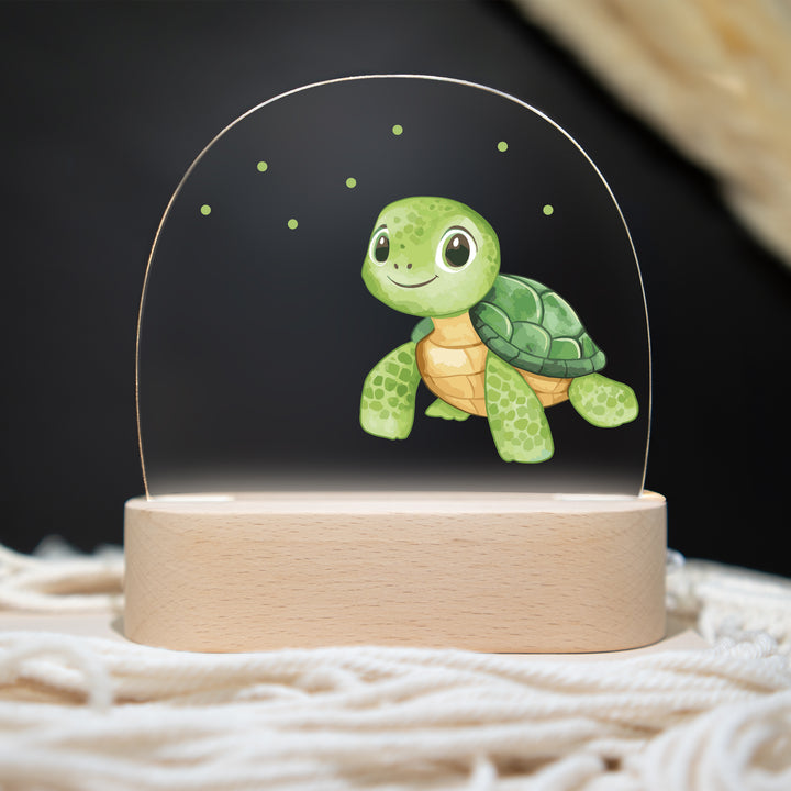 Personalisierte LED-Nachtlampe – Schildkröte mit Name | Kinderzimmerlampe mit 3 Sockeloptionen
