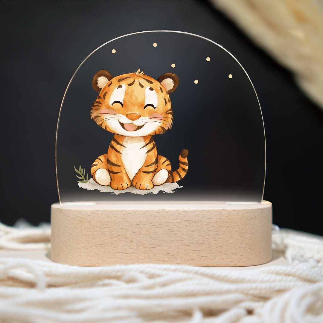 Personalisierte LED-Nachtlampe – Wilder Tiger mit Name