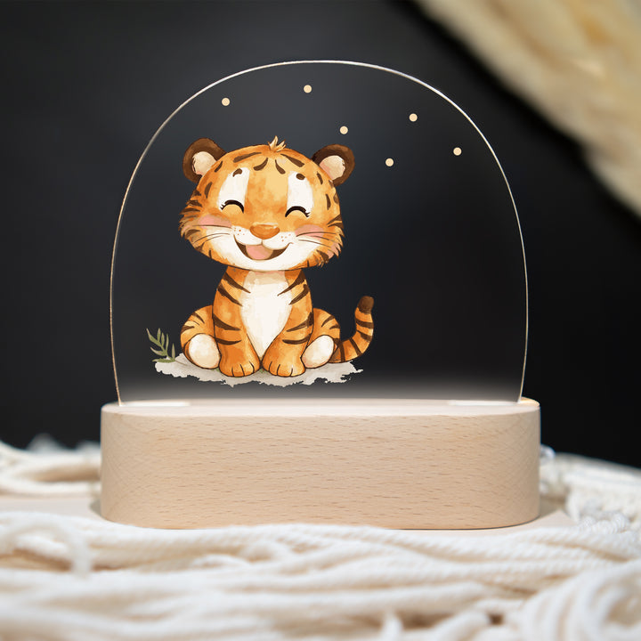 Personalisierte LED-Nachtlampe – Wilder Tiger mit Name