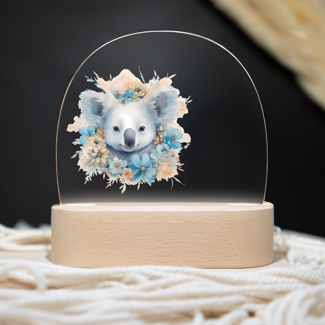 Personalisierte LED-Nachtlampe – Koala mit Blumen & Name