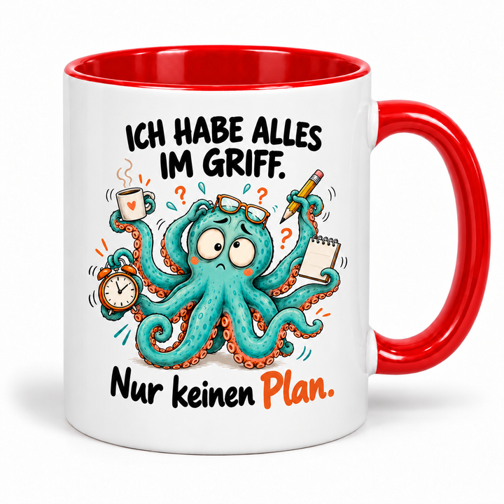 Lustige Oktopus-Tasse – Ich habe alles im Griff – rot