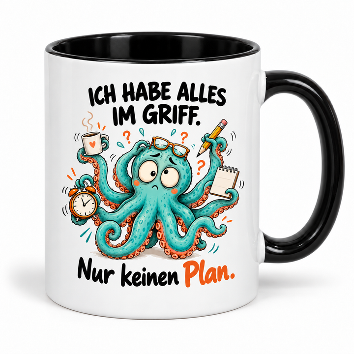 Lustige Oktopus-Tasse – Ich habe alles im Griff – schwarz
