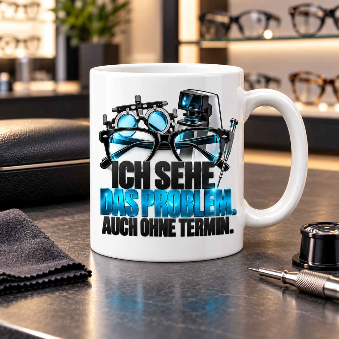 Augenoptiker Tasse in einer modernen Optiker-Werkstatt
