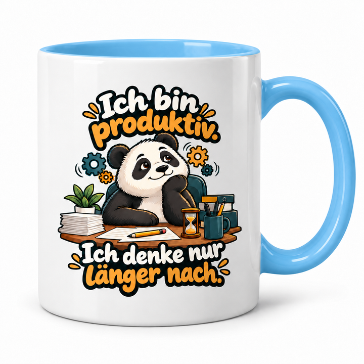 Panda-Tasse Blau – Ich bin produktiv