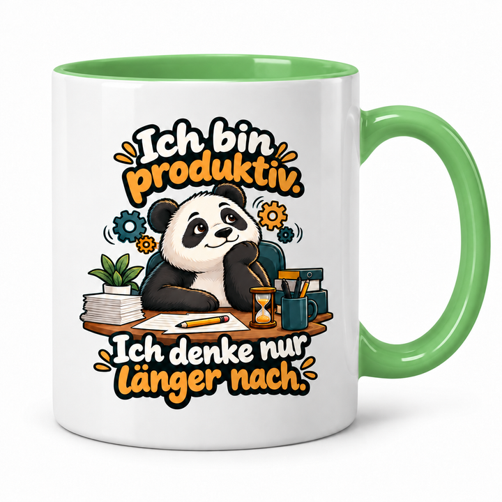 Panda-Tasse Grün – Ich bin produktiv