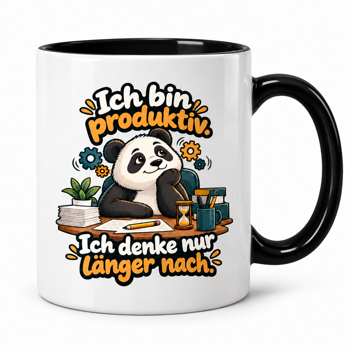 Panda-Tasse Schwarz – Ich bin produktiv