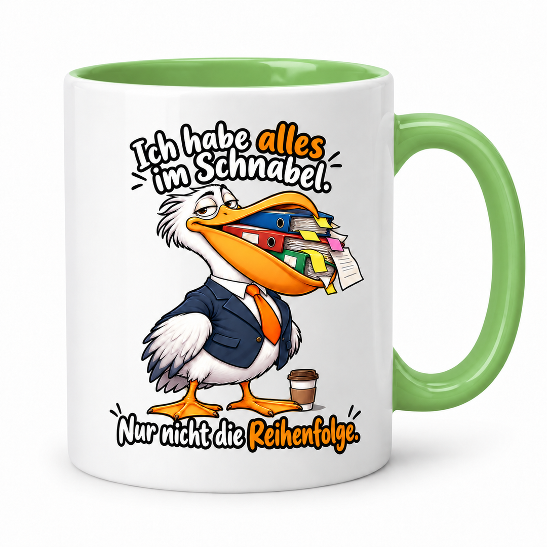Lustige Pelikan-Tasse – Grün