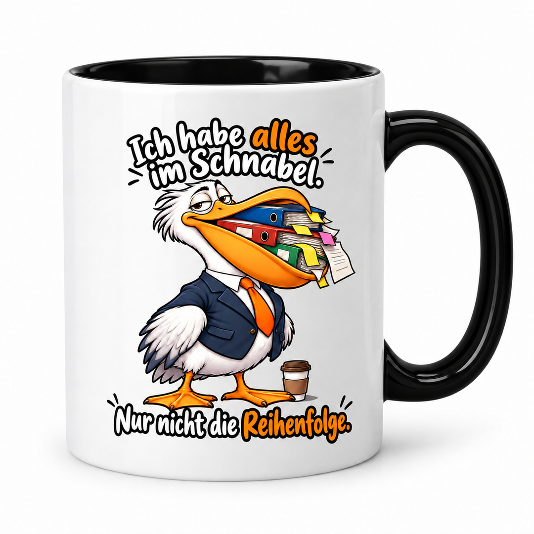 Lustige Pelikan-Tasse – Schwarz