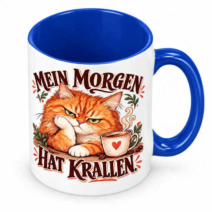 Katzentasse „Mein Morgen hat Krallen.“ – Blau, Ansicht von oben