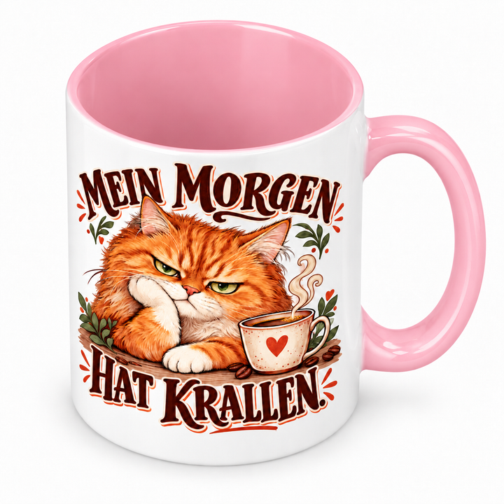 Katzentasse „Mein Morgen hat Krallen.“ – Rosa, Ansicht von oben