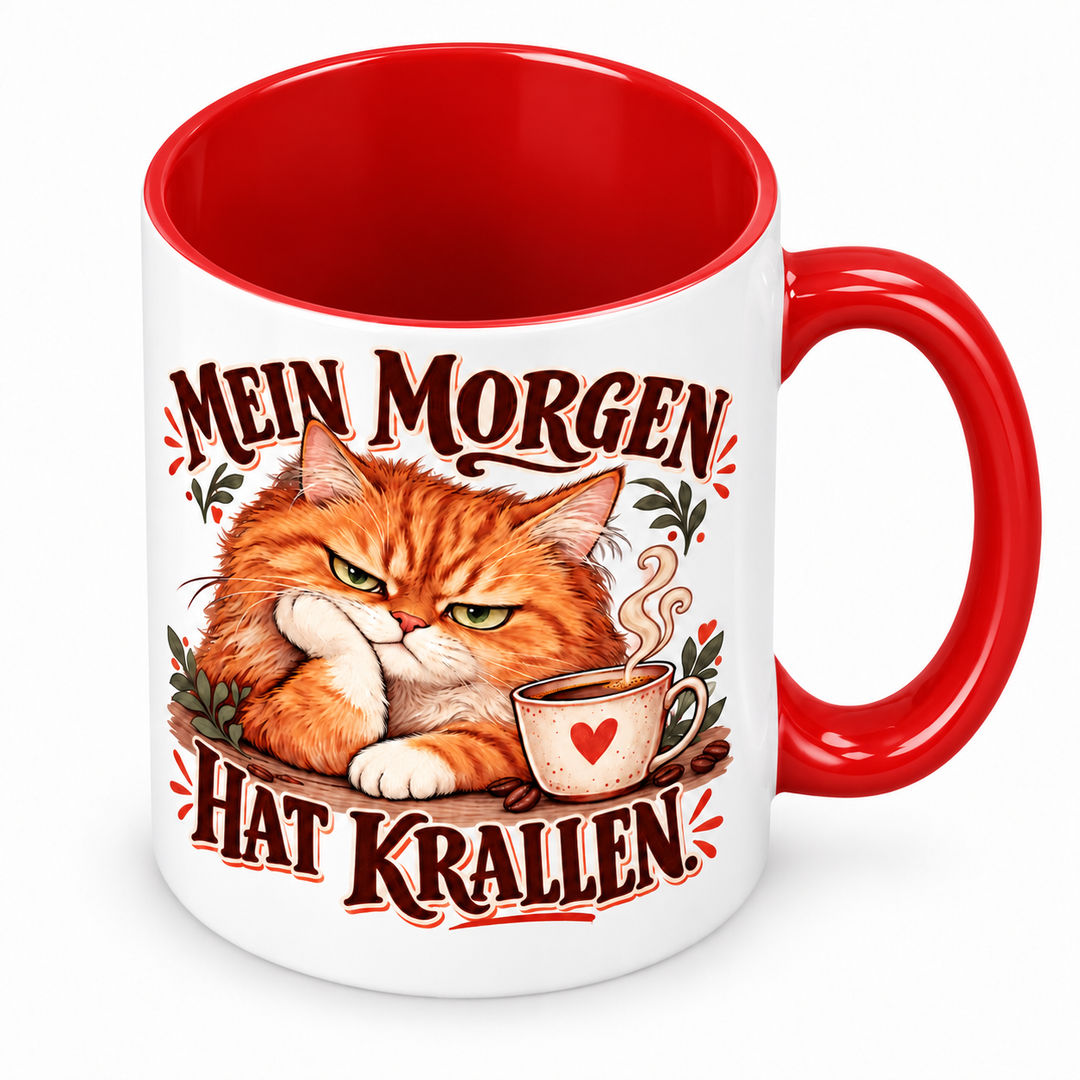 Katzentasse „Mein Morgen hat Krallen.“ – Rot, Ansicht von oben