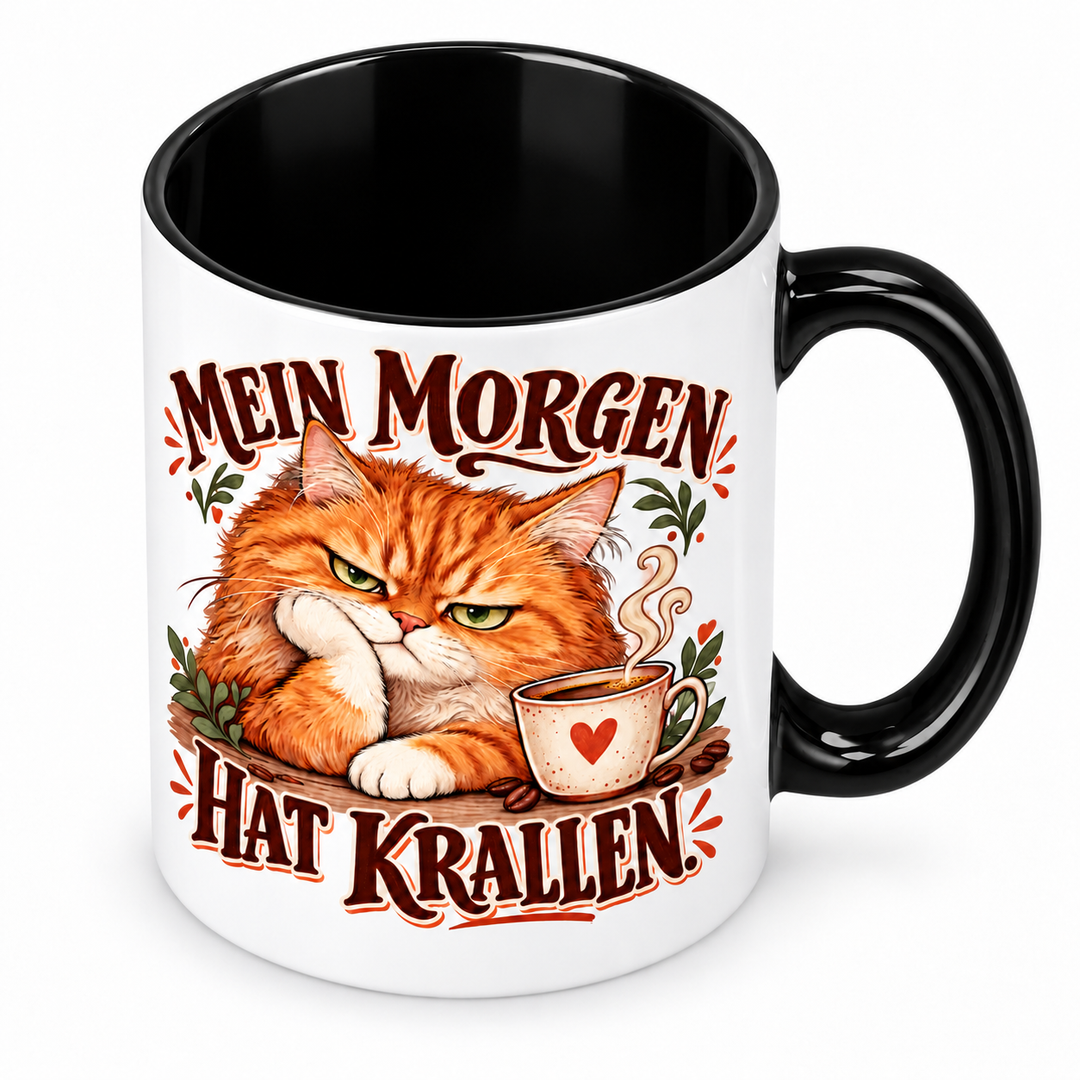 Katzentasse „Mein Morgen hat Krallen.“ – Schwarz, Ansicht von oben