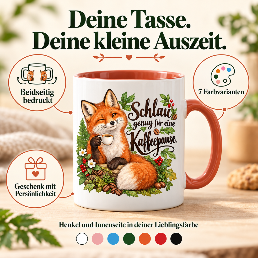 Fuchstasse: beidseitiger Druck, sieben Farbvarianten und Geschenkidee