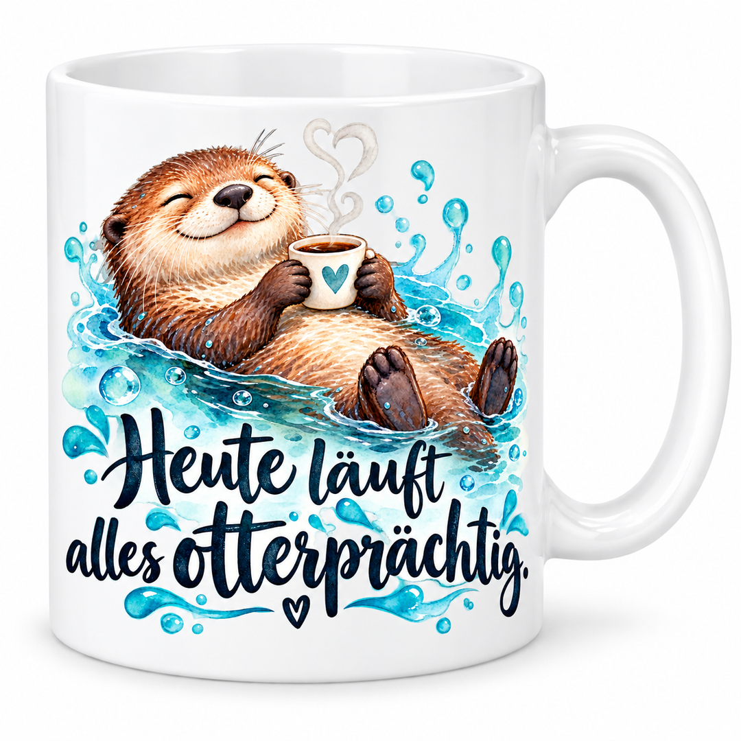 Ottertasse „Heute läuft alles otterprächtig.“ – 7 Farben – Vorschau in Weiß