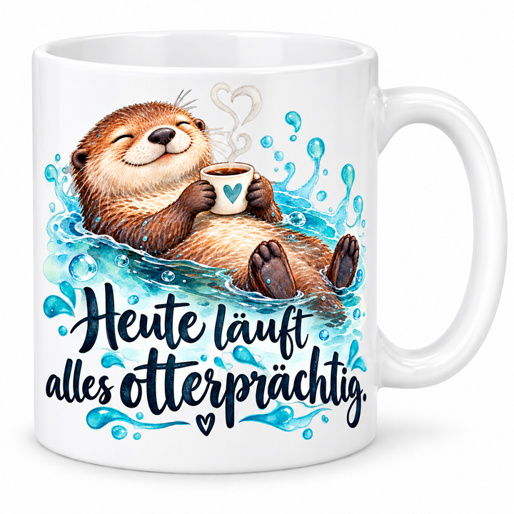 Ottertasse „Heute läuft alles otterprächtig.“ – 7 Farben – Vorschau in Weiß