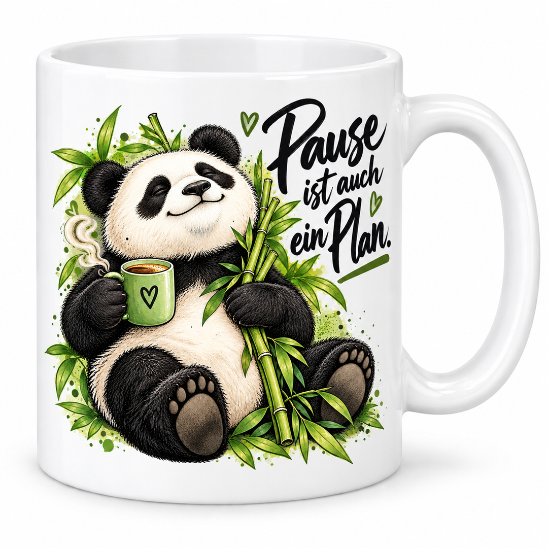 Panda-Tasse „Pause ist auch ein Plan.“ – 7 Farben – Vorschau in Weiß