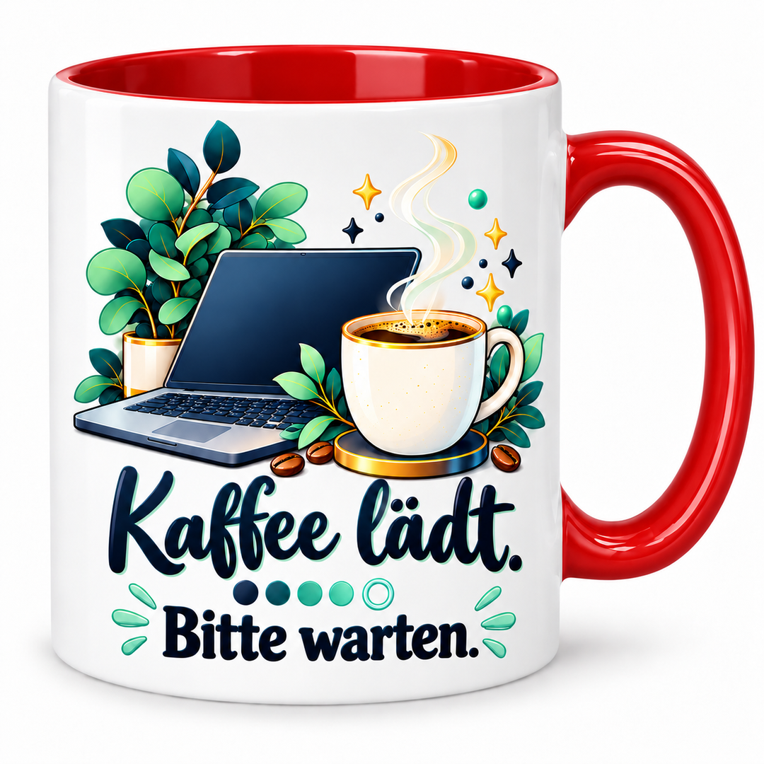 IT-Tasse „Kaffee lädt. Bitte warten.“ – Rot – korrigiertes Motiv