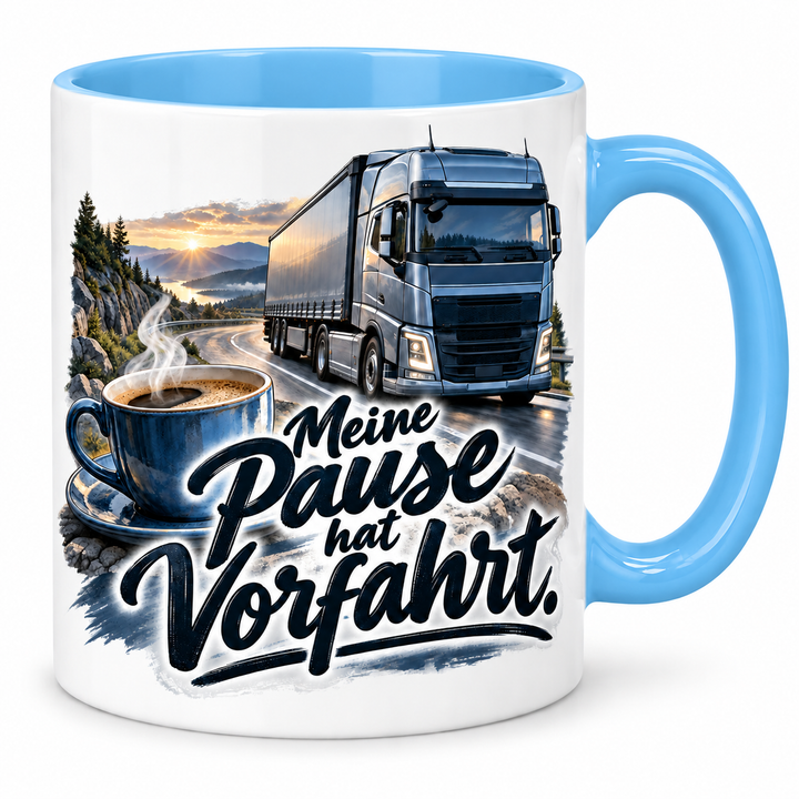 LKW-Fahrer-Tasse „Meine Pause hat Vorfahrt.“ – Blau